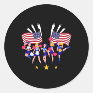 Patriotic Cheer Squad Cheerleader Usa Flag Cheerle Classic Round Sticker