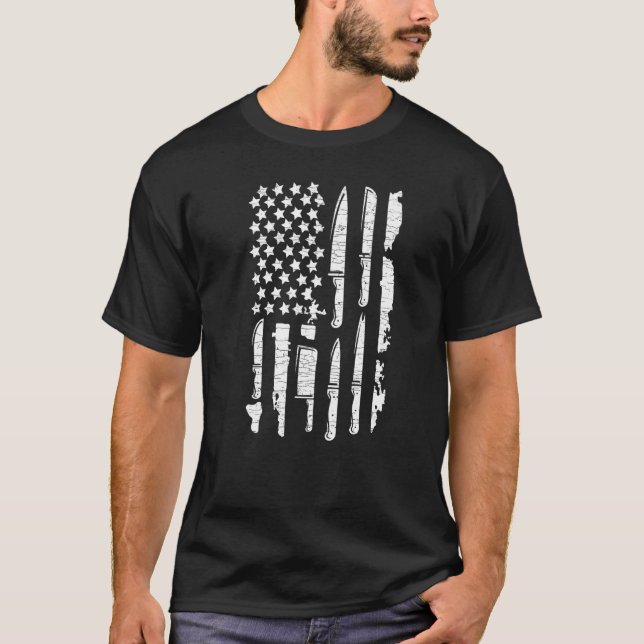 Patriotic Chef Cook Us Flag Knife Collector   T-Shirt (Front)