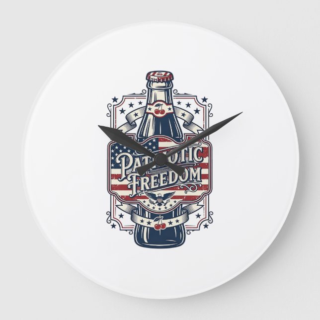 Patriotic Cherry Soda Retro Vector Graphic Tee_1 Large Clock (Front)