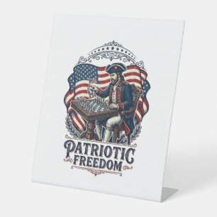 Patriotic Chess Player Vector Graphic Tee Pedestal Sign