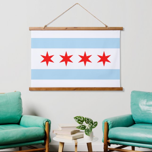 Patriotic Chicago Tapestry, Chicago Flag Hanging Tapestry (Living Room)