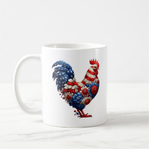 Patriotic Chicken Floral USA Flag 4th of July Coffee Mug