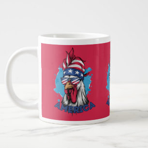 Patriotic Chicken in USA Bandana and Shades Large Coffee Mug