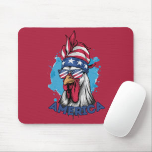 Patriotic Chicken in USA Bandana and Shades Mouse Pad