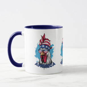 Patriotic Chicken in USA Bandana and Shades Mug