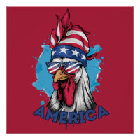 Patriotic Chicken in USA Bandana and Shades