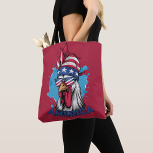 Patriotic Chicken in USA Bandana and Shades Tote Bag