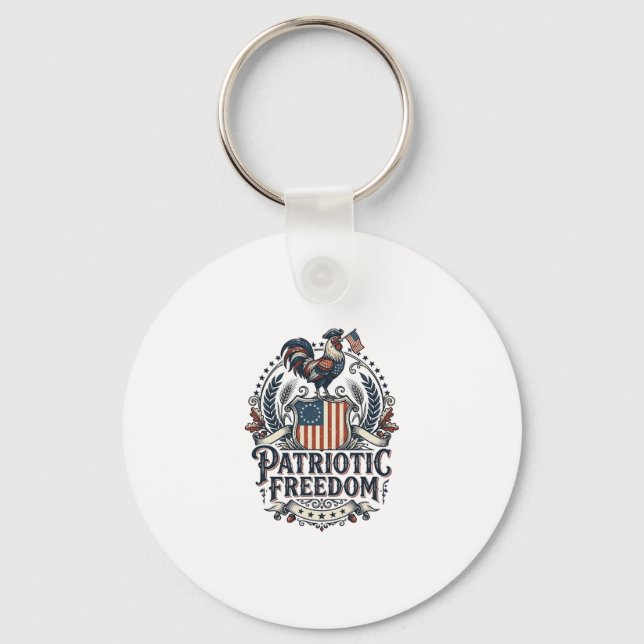 Patriotic Chicken Keeper Vector Graphic Tee_1 Keychain (Front)