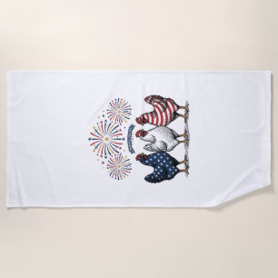 Patriotic Chicken Trio Vintage Engraving Vector De Beach Towel