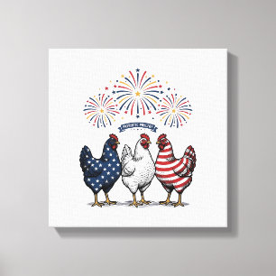 Patriotic Chicken Trio Vintage Engraving Vector De Canvas Print