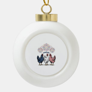 Patriotic Chicken Trio Vintage Engraving Vector De Ceramic Ball Christmas Ornament