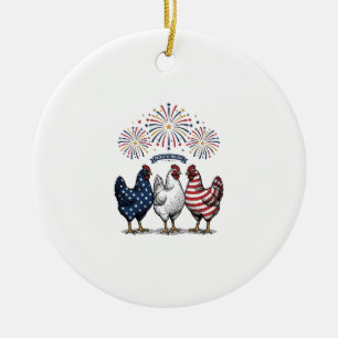 Patriotic Chicken Trio Vintage Engraving Vector De Ceramic Ornament
