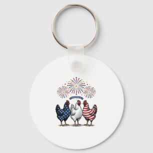 Patriotic Chicken Trio Vintage Engraving Vector De Keychain