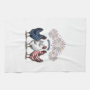 Patriotic Chicken Trio Vintage Engraving Vector De Kitchen Towel