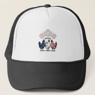 Patriotic Chicken Trio Vintage Engraving Vector De Trucker Hat
