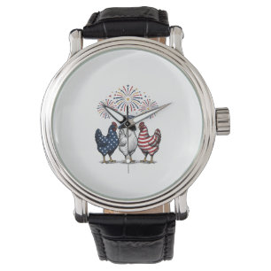 Patriotic Chicken Trio Vintage Engraving Vector De Watch
