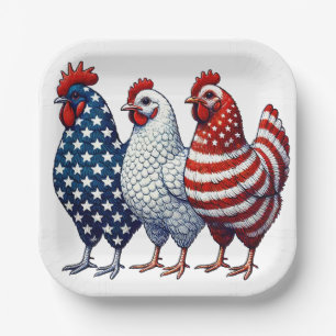 Patriotic Chickens  Paper Plate