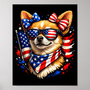 Patriotic chihuahua american flag sunglasses 4th o poster