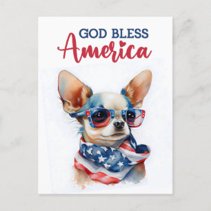 Patriotic Chihuahua, God Bless America Postcard