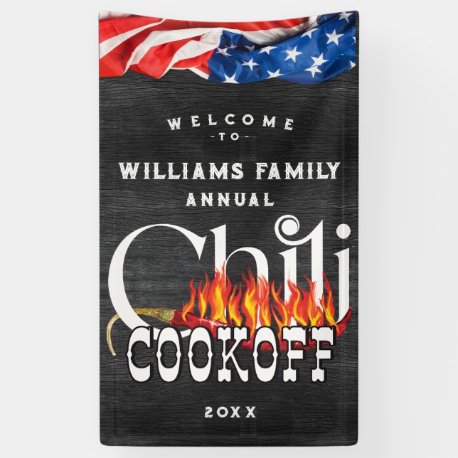 Patriotic Chili Cookoff Rustic CookOff Contest Banner (Vertical)
