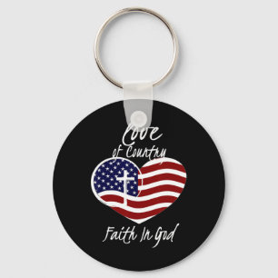 Patriotic Christian Faith In God Heart Cross Ameri Keychain