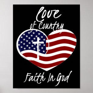Patriotic Christian Faith In God Heart Cross Ameri Poster