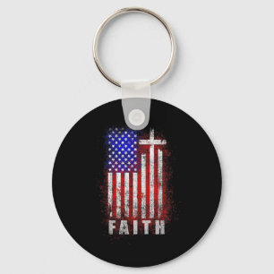 Patriotic Christian Faith Love Jesus American Flag Keychain