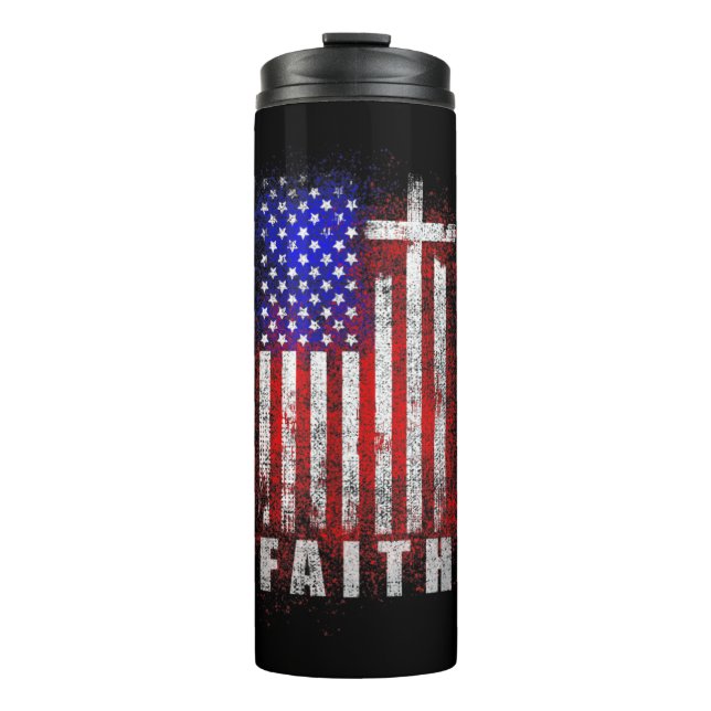 Patriotic Christian Faith Love Jesus American Flag Thermal Tumbler (Front)