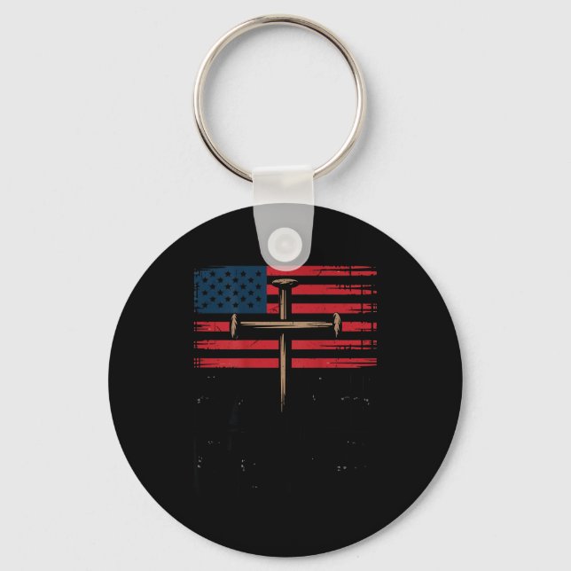 Patriotic Christian Faith Over Fear American Flag  Keychain (Front)