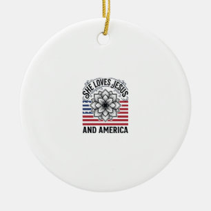 Patriotic Christian Flower Vintage T-Shirt Ceramic Ornament