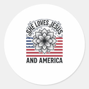 Patriotic Christian Flower Vintage T-Shirt Classic Round Sticker
