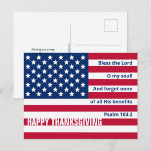 Patriotic Christian USA Flag HAPPY THANKSGIVING Postcard