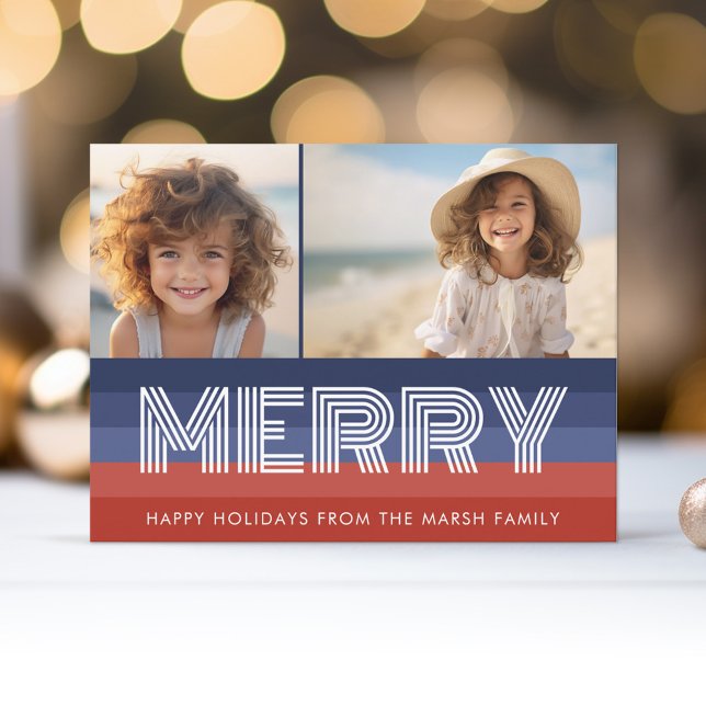 Patriotic Christmas 2 photo American Flag Holiday Postcard (Holiday Photo Postcard)