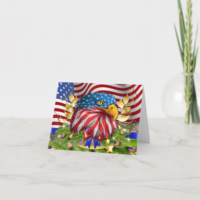 Patriotic Christmas American Eagle Note Card (Front)