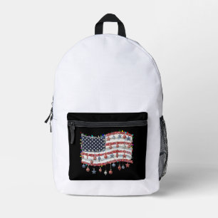 Patriotic Christmas American Flag with Lights  Printed Backpack