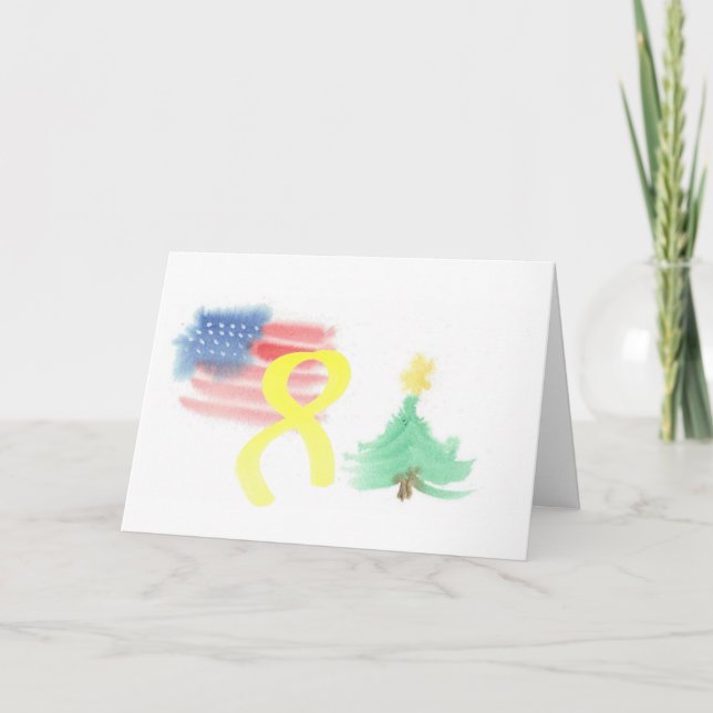 Patriotic Christmas Card w/ Yellow Ribbon (Front)