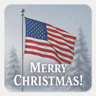 Patriotic Christmas Flag in Winter Wonderland Square Sticker