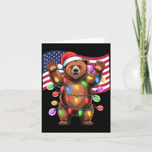 Patriotic Christmas Grizzly Bear Holiday Light San Card