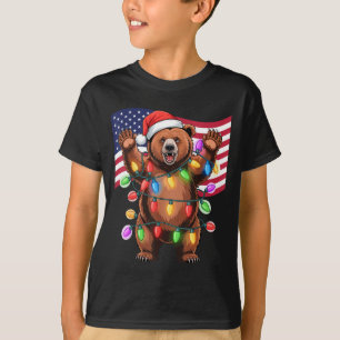Patriotic Christmas Grizzly Bear Holiday Light San T-Shirt
