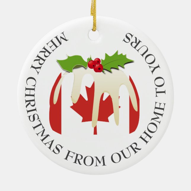 Patriotic | Christmas Pudding with | CANADA FLAG Ceramic Ornament (Back)