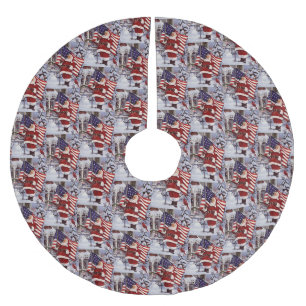 Patriotic Christmas Santa Holding American Flag Brushed Polyester Tree Skirt
