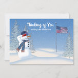 Patriotic Christmas Snowman Saluting, Card<br><div class="desc">Patriotic Christmas Snowman Saluting the American Flag - collection honours our military servicemen and women during the holiday season.  Card printed on both sides</div>