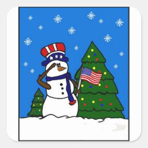 Patriotic Christmas Snowman Sticker