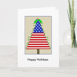 Patriotic Christmas Tree Holly, Happy Holidays Holiday Card