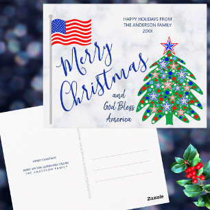 Patriotic Christmas Tree USA Holiday Flag Postcard