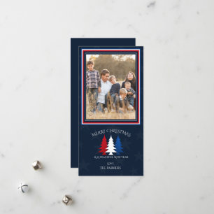 Patriotic Christmas Trees Navy Blue Photo Holiday  Card