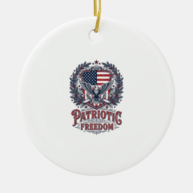 Patriotic Christmas Vector Graphic Tee Ceramic Ornament (Front)