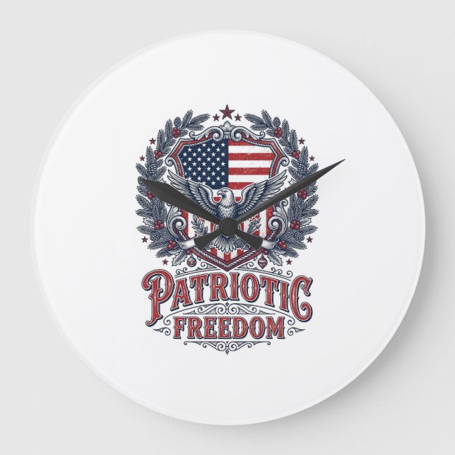 Patriotic Christmas Vector Graphic Tee Large Clock (Front)