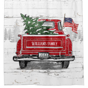 Patriotic Christmas Vintage Red Truck Flag Rustic