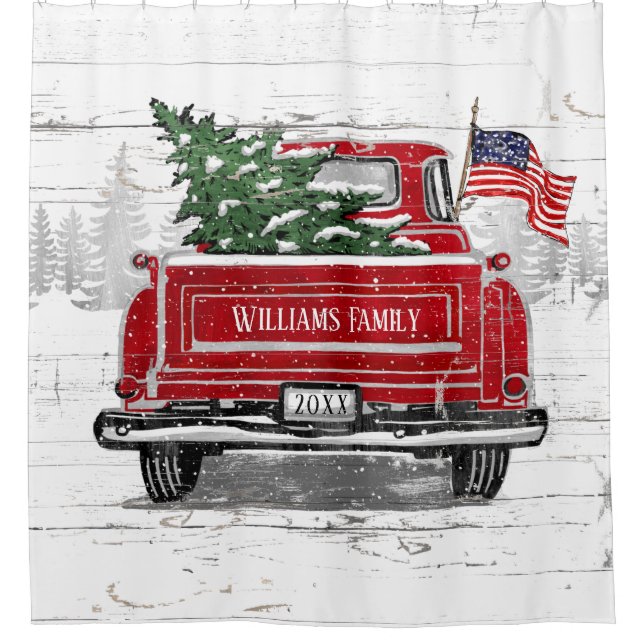 Patriotic Christmas Vintage Red Truck Flag Rustic (Front)
